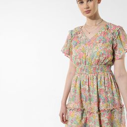 ONLY Floral Printed Flared Sleeves Smocked Ruffled Fit & Flare Dress-picture-19