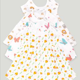Kidbea Infant Girls Pack Of 3 Conversational Printed Round Neck Cotton Fit & Flare Dress-41