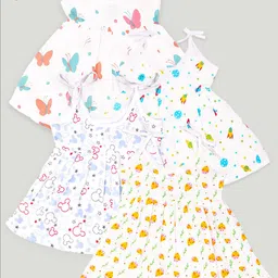 Kidbea Infant Girls Pack Of 4 Conversational Printed Round Neck Cotton Fit & Flare Dress-35