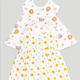 Kidbea Infant Girls Pack Of 2 Conversational Printed Round Neck Cotton Fit & Flare Dress-image-78