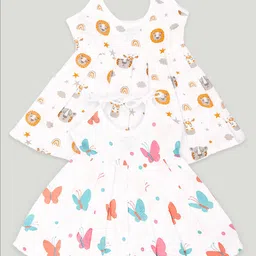 Kidbea Infant Girls Pack Of 2 Conversational Printed Round Neck Cotton Fit & Flare Dress-image-86