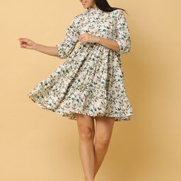 Cora Floral Print High Neck Three-Quarter Sleeves Bell Sleeve Tiered Fit & Flare Dress-image-24