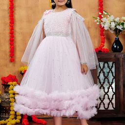 BAESD Girls Emballished Self Design Ruffles Net Gown Dress-picture-33