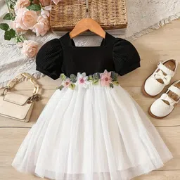 BAESD Girls Floral Flutter Sleeve Net Fit & Flare Dress-49