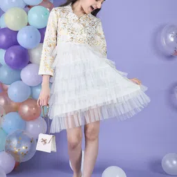 Cherry & Jerry Girls Print Layered Net Fit & Flare Dress-image-36