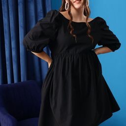 CURVY STREET Plus Size Puff Sleeve Cotton A-Line Midi Dress-image-4