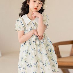 StyleCast Girls Beige Floral Printed Peter Pan Collar Fit & Flare Dress-image-45