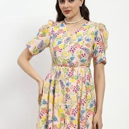 Madame Floral Print Puff Sleeve Fit & Flare Dress-image-45