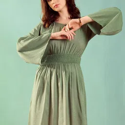 KASSUALLY Bell Sleeves Smocked Fit & Flare Dress-image-7