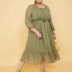 max Plus Size Printed Tie-Up Neck Fit & Flare Midi Dress-34