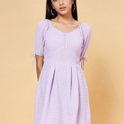 Coolsters by Pantaloons Girls Checked Puff Sleeves Ruched Cotton Fit & Flare Dress-picture-15
