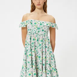 Koton Floral Printed Off-Shoulder Fit & Flare Dress-image-73
