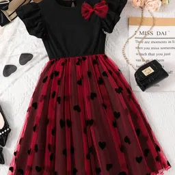 BAESD Girls Floral Printed Flared Applique Net Fit & Flare Dress-43