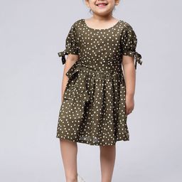 Biglilpeople Olive Green Floral Print Bell Sleeve Fit & Flare Dress-image-43
