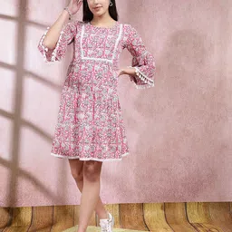 Stylum Floral Print Bell Sleeve Cotton A Line Dress-image-22