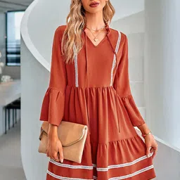 StyleCast Brown Bell Sleeve Fit & Flare Dress-picture-47