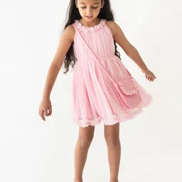 A Little Fable Girls Round Neck Embellished Cotton Fit & Flare Dress-image-43