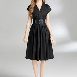 JC Collection V-Neck Fit & Flare Midi Dress-image-98