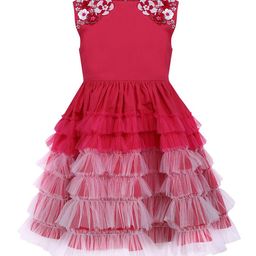 A Little Fable Girls Embellished Round Neck Layered Fit & Flare Dress-image-28