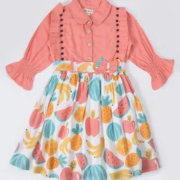 Bella Moda Girls Conversational Printed Pure Cotton Fit & Flare Dress-image-96