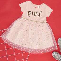 YU by Pantaloons Girls Printed Round Neck Short Sleeves Fit & Flare Dress-34