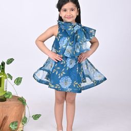 Maaikid Girls Floral Printed A-Line Dress With A Big Bow Knot At Neckline-image-12