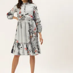 Zastraa Floral Print Crepe Fit & Flare Dress-image-89