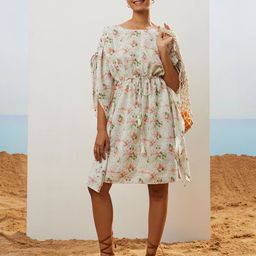 CMGE Round Neck Floral Printed Satin Kaftan Dress-image-96