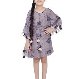 PS KIDS BY PAYAL SINGHAL Floral Printed Kimono Sleeve Silk Kaftan Dress-image-42