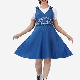 SUMAVI-FASHION Organic Cotton Denim Embroidered Fit & Flare Dress-image-70