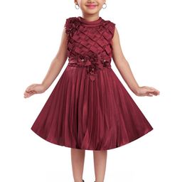 Wish Karo Maroon Satin Fit & Flare Dress-image-26