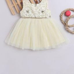 MANY FROCKS & Girls Floral Embroidered Embellished Net Cotton Fit & Flare Dress-picture-4