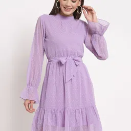 aayu Polka Dot Printed Bell Sleeve Georgette Fit & Flare Dress-picture-4