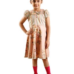 BAESD Girls Floral Printed Peter Pan Collar Puff Sleeve Cotton Fit & Flare Dress-image-59