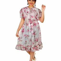 BAESD Girls Floral Printed Tie-Up Neck Georgette Fit & Flare Midi Dress-image-38