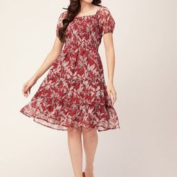 Moomaya Floral Print Puff Sleeve Fit & Flare Dress-image-43