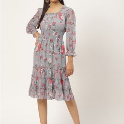 Slenor Floral Print Puff Sleeve Georgette Fit & Flare Dress-image-39