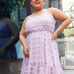CURVE BY KASSUALLY Self Design Layered Georgette Fit & Flare Dress-image-70