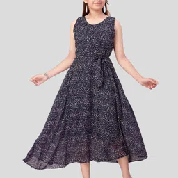 BAESD Girls Floral Printed Tie Up Georgette Fit & Flare Dress-picture-10