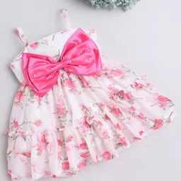 MANY FROCKS & Girls Shoulder Straps Floral Printed Fit & Flare Casual Dress-picture-41