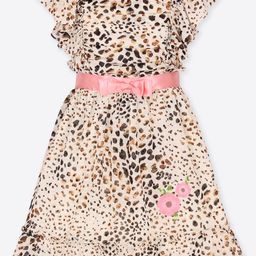 CUTECUMBER Girls Animal Printed Georgette Fit & Flare Dress-12