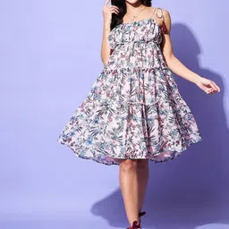 StyleStone Floral Printed Shoulder Strap Tiered Fit & Flare Dress-image-35