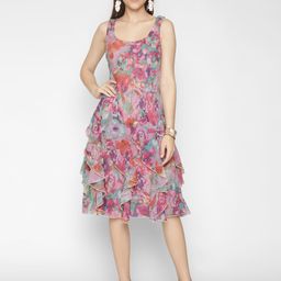 250 DESIGNS Floral Printed Round Neck Ruffled A-Line Dress-image-46