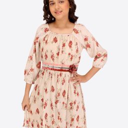 CUTECUMBER Girls Floral Printed Corsage Detailed Puff Detailed Fit & Flare Dress-image-19