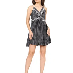 KALINI Floral Printed Shoulder Straps Fit & Flare Dress-image-42