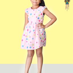 Kids On Board Girls Polka Dot Print Cotton Fit & Flare Dress-image-95