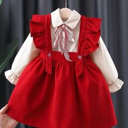 INCLUD Girls Puff Sleeves Shirt With Fit & Flare Sleeveless Dress-picture-58