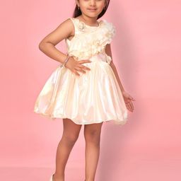 Muhuratam Girls Ruffle Detail Silk Fit & Flare Dress-picture-27