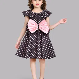 Pink Chick Girls Round Neck Polka Dot Print Flutter Sleeve Fit & Flare Dress-picture-13