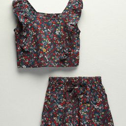ShilpShakti Girl Floral Printed Square Neck Ruffles Pure Cotton Top with Shorts-image-30